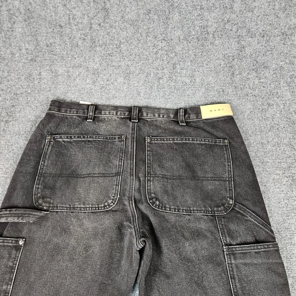 MNML B241 Flared Denim Black Carpenter Jeans Distressed Panelled Mens 34